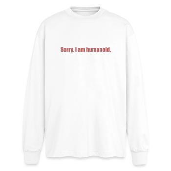 sorry i am humanoid_grey_shad - Oversized Langarmshirt  - Weiß - Vorne - AI Model Male 185 light (185cm)