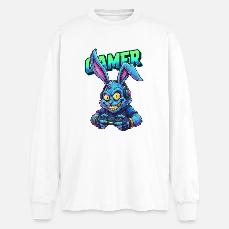 Neon Gaming Hase im Controller Gamer Bunny - Oversized Langarmshirt  - Weiß