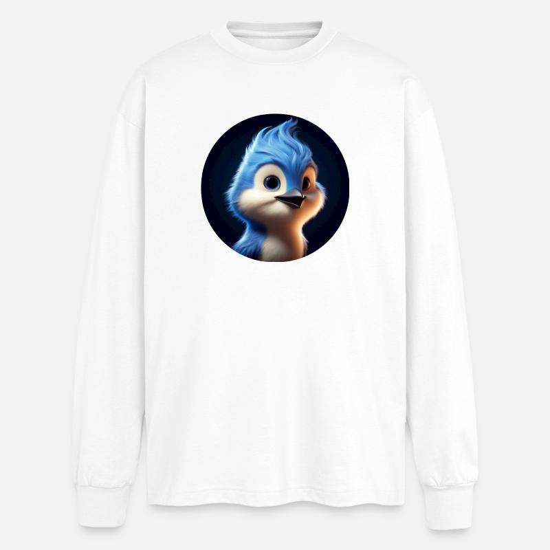 Blauer Vogel im Animationsstil - Oversized Langarmshirt  - Weiß