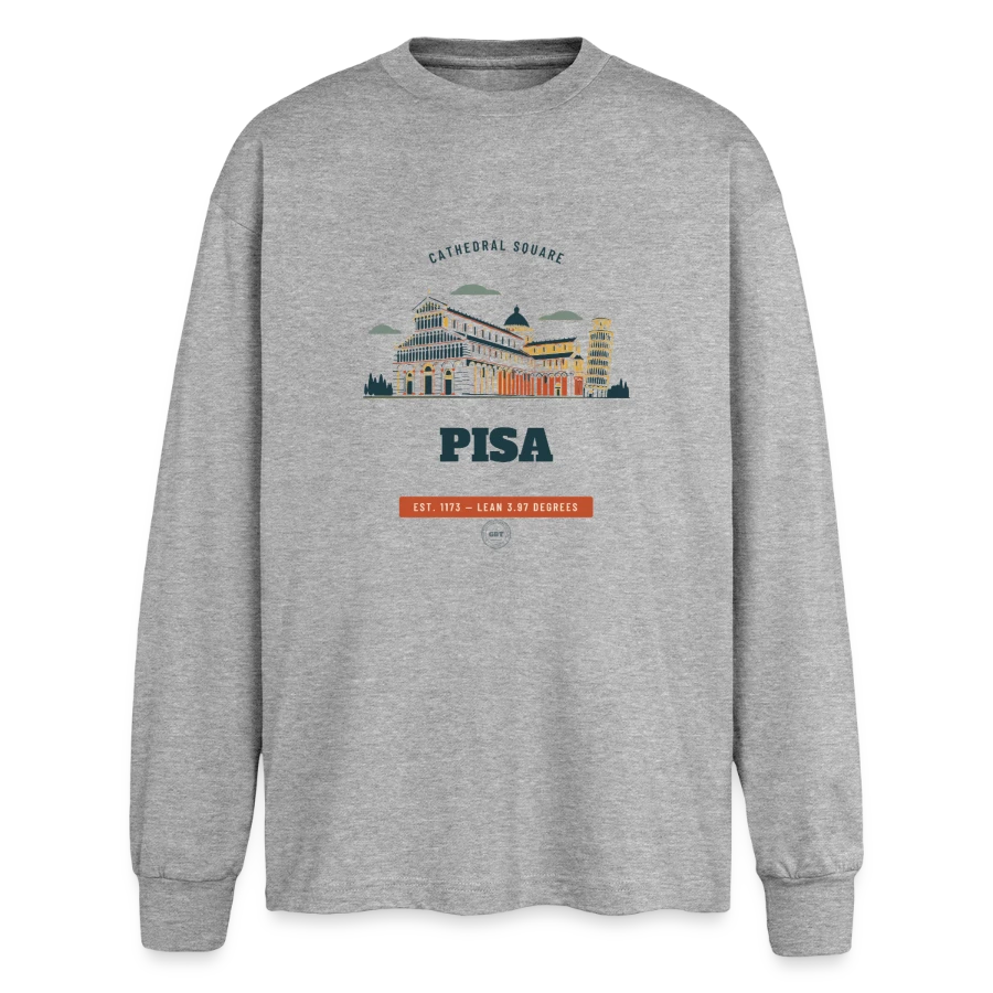 Pisa badge on a oversized long sleeve t-shirt, sports grey, front