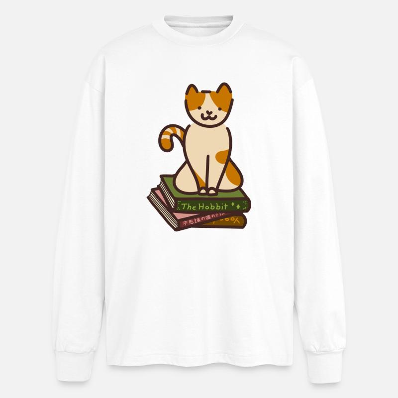 Katze auf Büchern - Oversized Langarmshirt  - Weiß