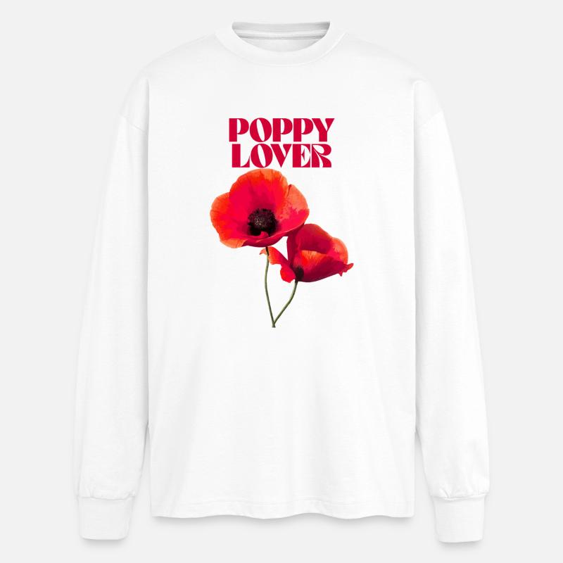 Poppy Lover Blumendesign - Oversized Langarmshirt  - Weiß