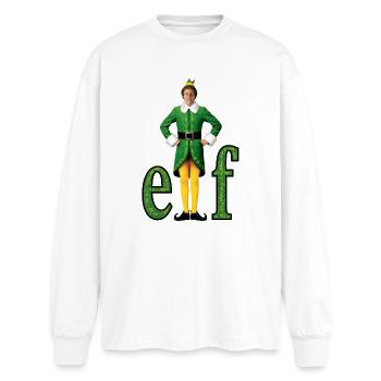 Buddy Der Weihnachtself – Elf Schriftzug Mit Buddy - Oversized Langarmshirt  - Weiß - Vorne - AI Model Male 185 light (185cm)