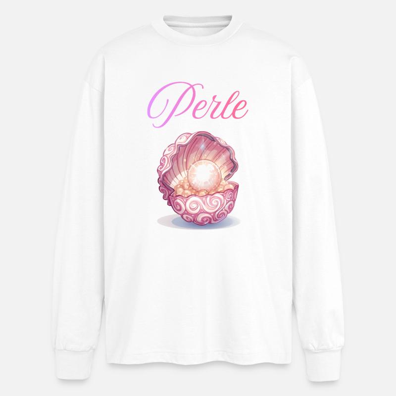 Perle im Rosenmuschel - Oversized Langarmshirt  - Weiß