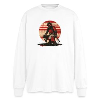 Roter Samurai Schlachtenlook,Ronin - Oversized Langarmshirt  - Weiß - Vorne - AI Model Male 185 light (185cm)
