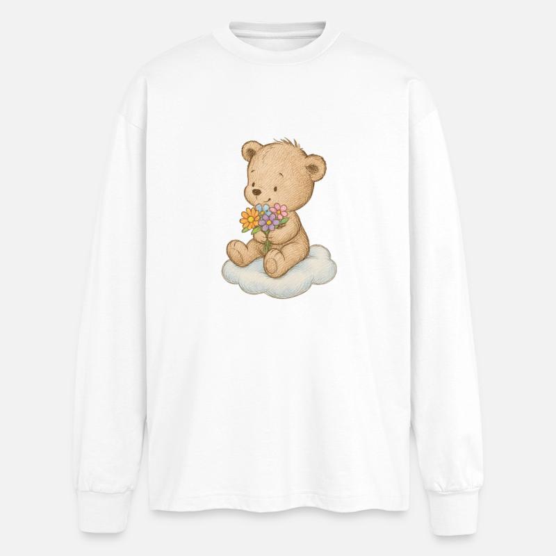 Süßer Teddybär mit Blumen - Oversized Langarmshirt  - Weiß