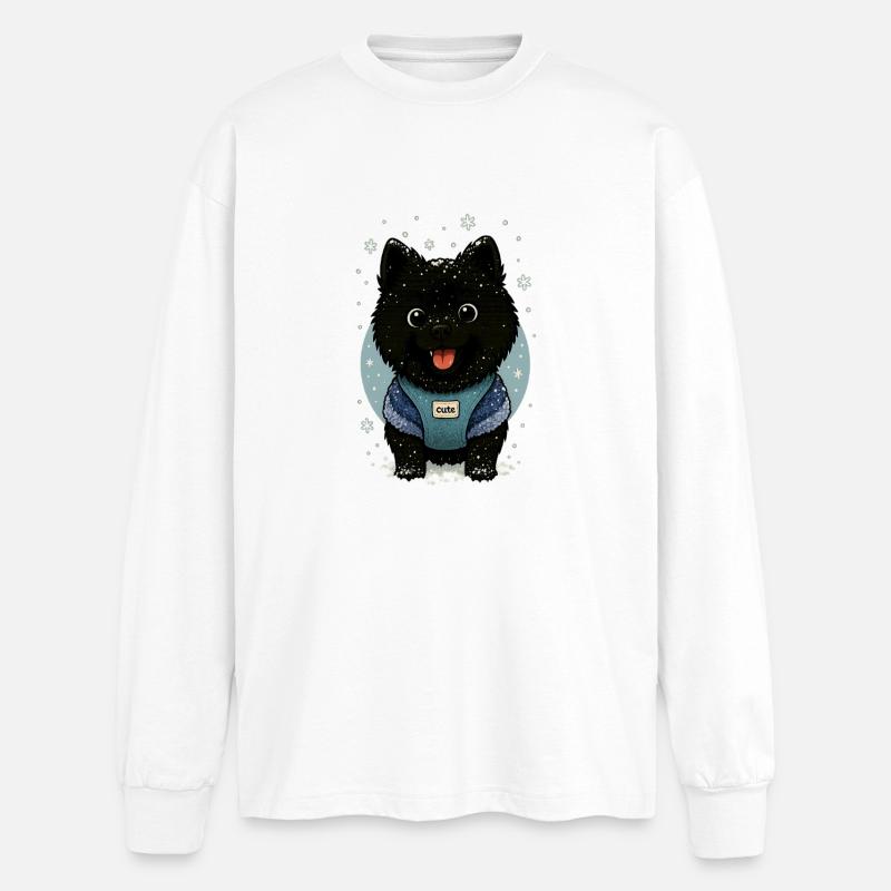 Süßer Spitz Karikatur mit Schnee - Oversized Langarmshirt  - Weiß