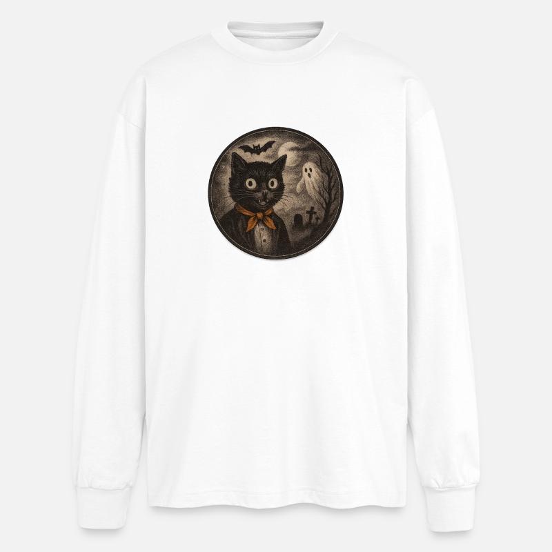 Creepy cats with ghost moon - Oversized Long Sleeve T-Shirt - white