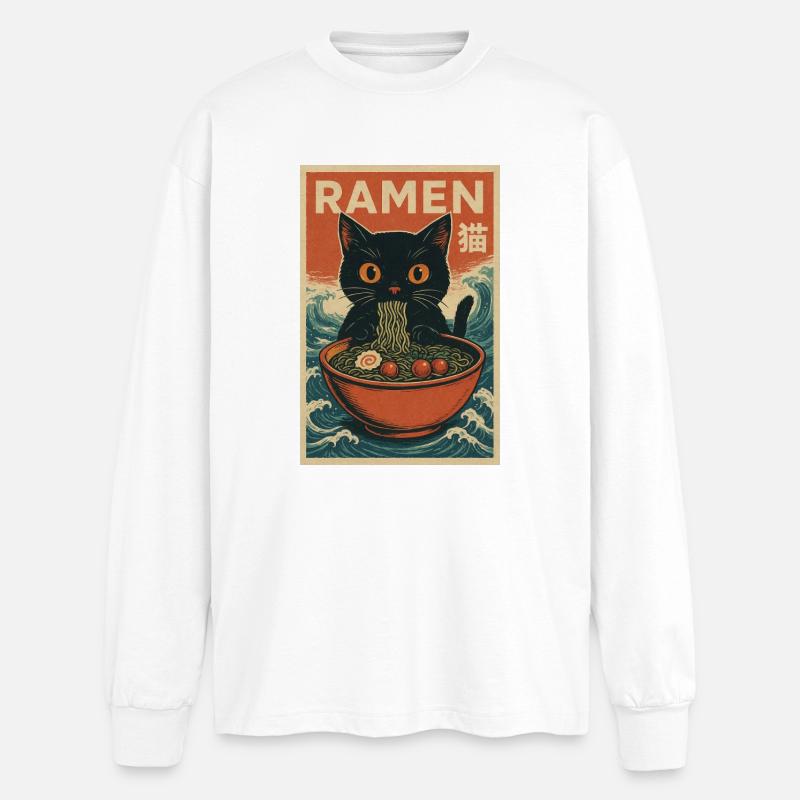 Ramen Katze Retro Poster - Oversized Langarmshirt  - Weiß