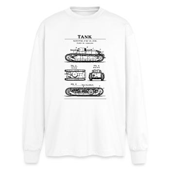 Panzerpatent-Bauplan - Oversized Langarmshirt  - Weiß - Vorne - AI Model Male 185 light (185cm)