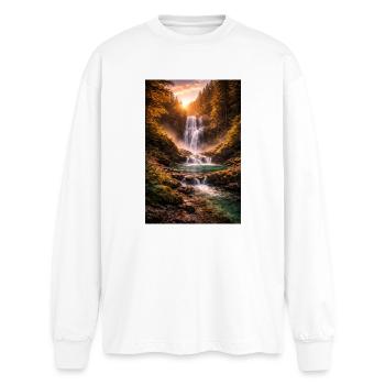 Cascade sous le soleil du soir - T-shirt manches longues oversize - blanc - Devant - AI Model Male 185 light (185cm)