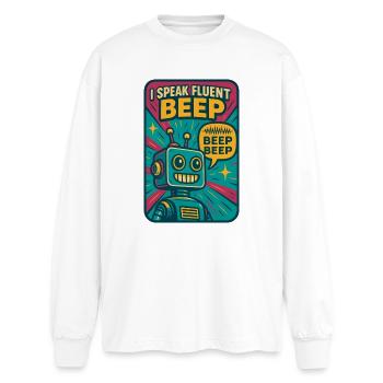 Flowing Beep | Robot Sci-Fi Nerd - Oversized Long Sleeve T-Shirt - white - Front - AI Model Male 185 light (185cm)