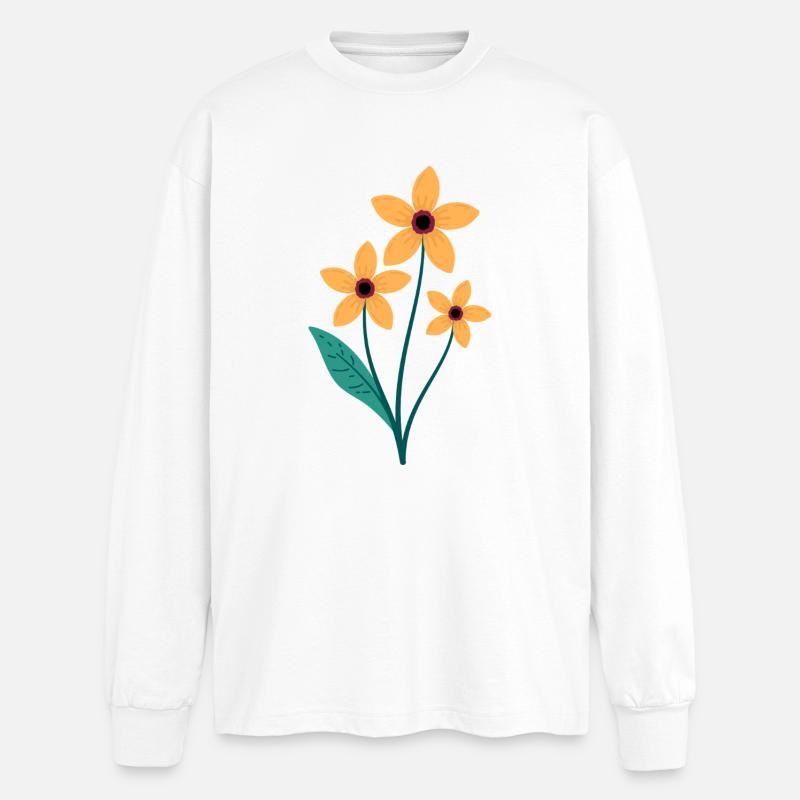 Blume - Oversized Langarmshirt  - Weiß