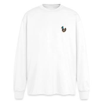 Canard brodé - T-shirt manches longues oversize - blanc - Devant - AI Model Male 185 light (185cm)