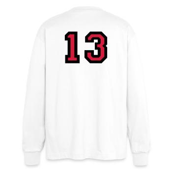 Le numéro 13 - numéro de treize - T-shirt manches longues oversize - blanc - Dos - AI Model Male 185 light (185cm)