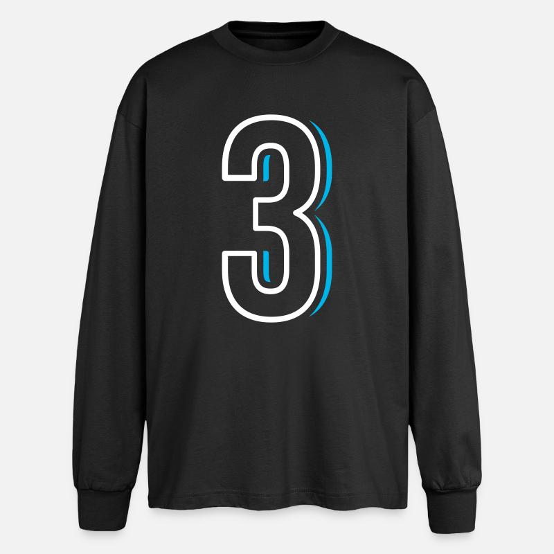Nummer 3 - Drei - Oversized Langarmshirt  - Schwarz