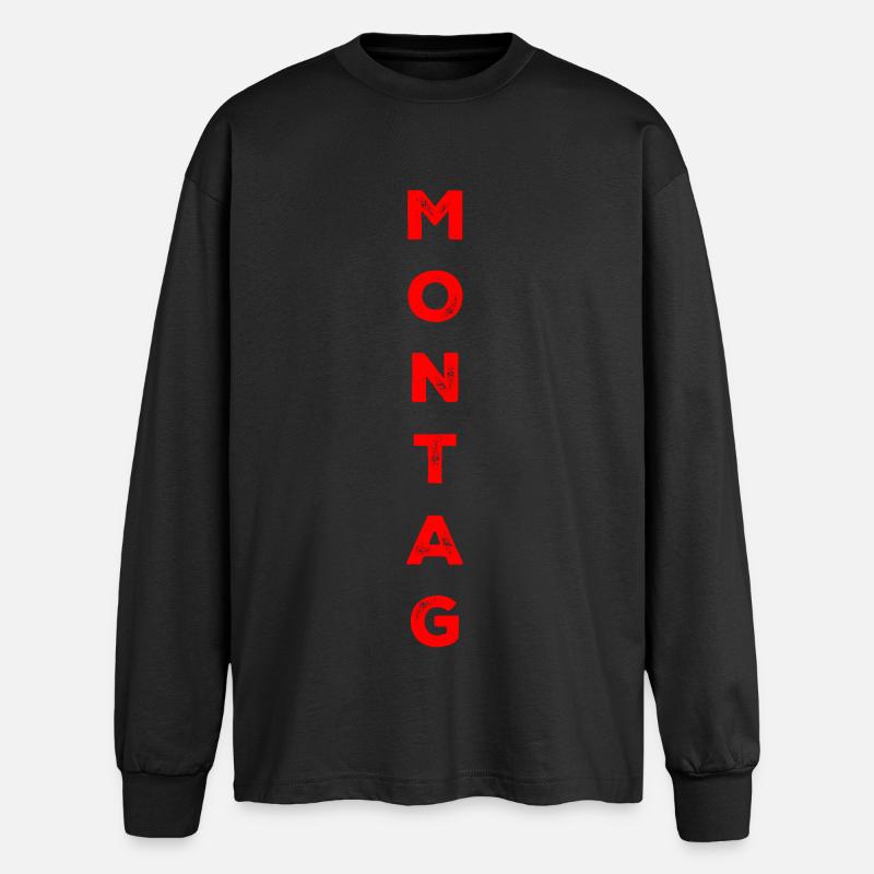 Montag - rot - Oversized Langarmshirt - Schwarz