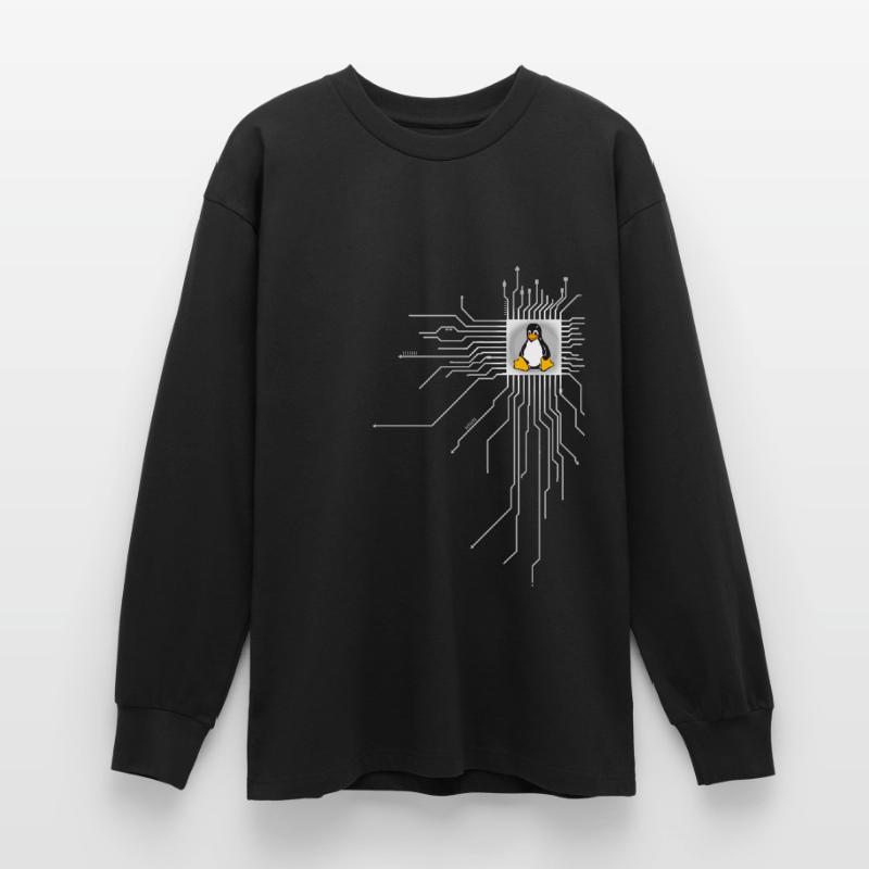 board Penguin Core Heart Computer pc Nerd program Oversized Long Sleeve T-Shirt