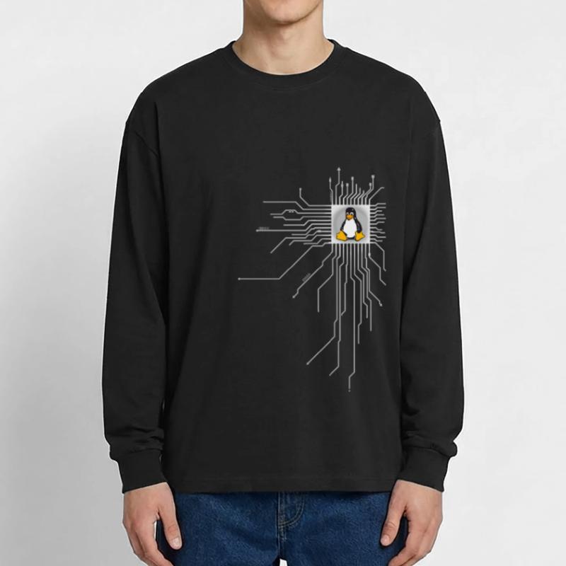 board Penguin Core Heart Computer pc Nerd program Oversized Long Sleeve T-Shirt