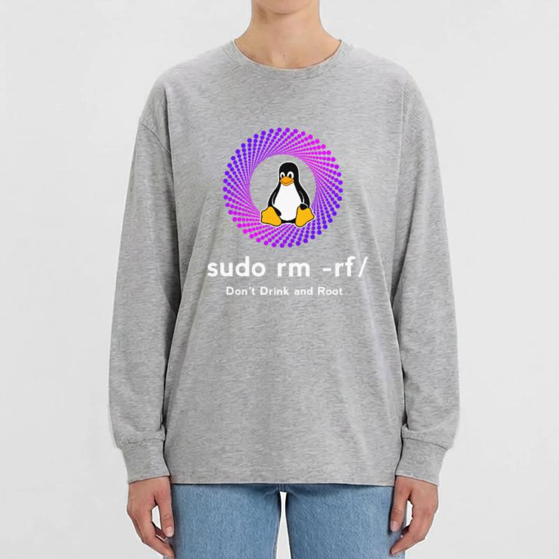 Computer Sys admin Penguin Nerd pc sudo rm -rf cod Oversized Long Sleeve T-Shirt