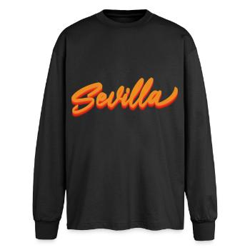 Sevilla Gradient Script Logo - Oversized Long Sleeve T-Shirt - black - Front - AI Model Male 185 light (185cm)