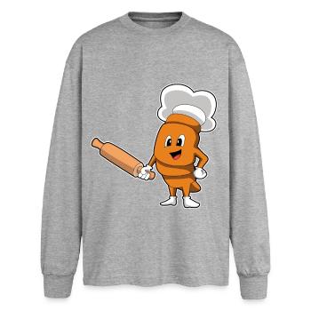 Bread Baker Rolling Pin Baking - Oversized Long Sleeve T-Shirt - sports grey - Front - AI Model Female 180 light (180cm)