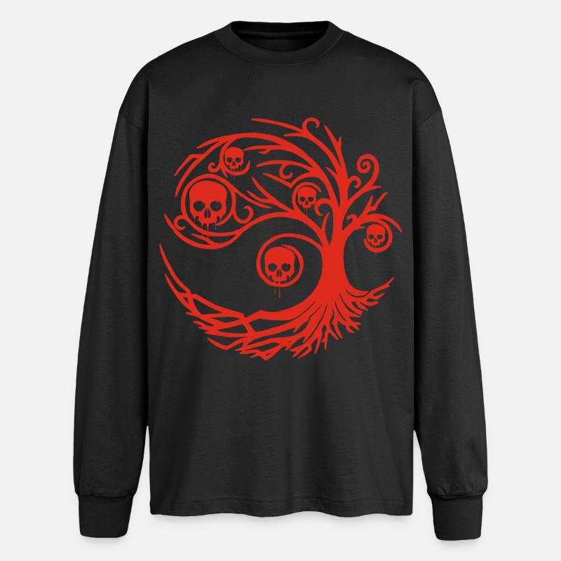 Roter Baum mit Totenköpfen - Oversized Langarmshirt  - Schwarz