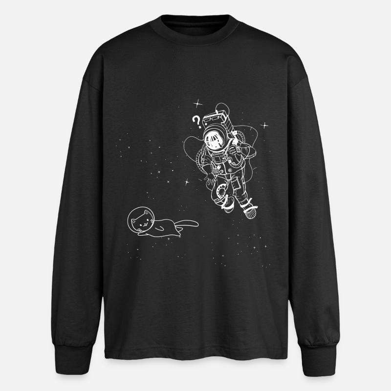 Drôle de chat animal dans l’astronaute de l’espace - T-shirt manches longues oversize - noir
