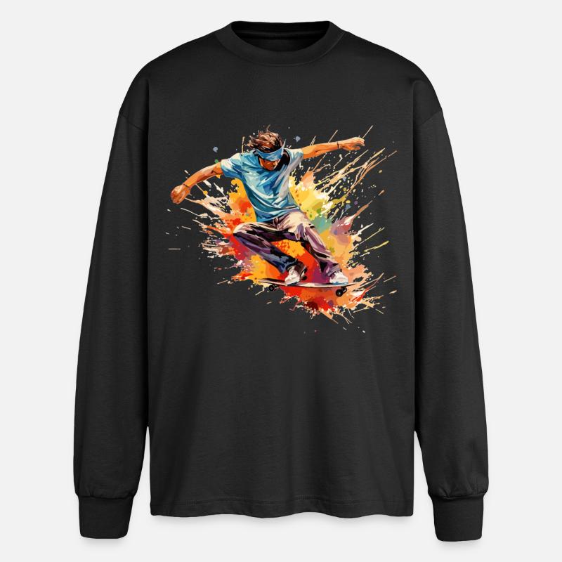 Skater Splash Freestyle Retro - Oversized Langarmshirt  - Schwarz
