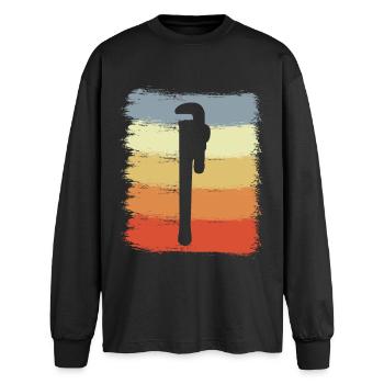 Vintage Pipe Wrench - Oversized Long Sleeve T-Shirt - black - Front - AI Model Male 185 light (185cm)