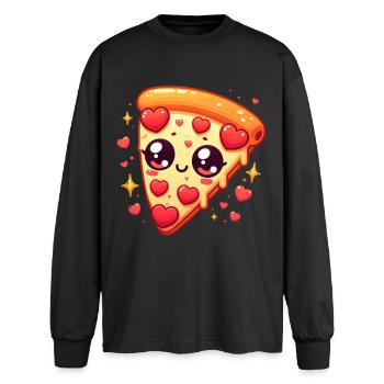 Kawaii Pizza Love Savory Indulgence Saint-Valentin - T-shirt manches longues oversize - noir - Devant - AI Model Male 185 light (185cm)