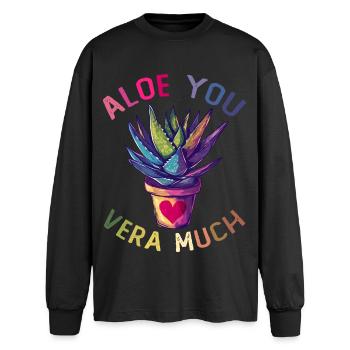 Aloe You Succulent Plant Gardening Gardener - Oversized Long Sleeve T-Shirt - black - Front - AI Model Male 185 light (185cm)