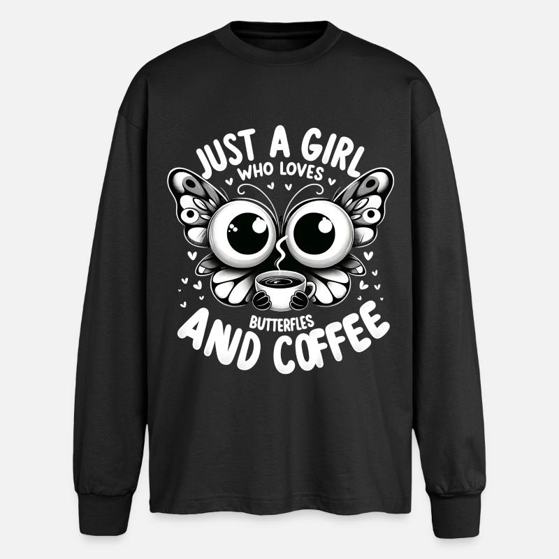 Mädchen Kaffee Schmetterling Tagpfauenauge - Oversized Langarmshirt  - Schwarz