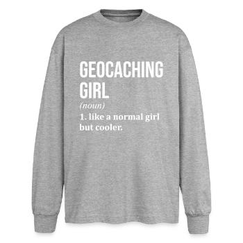 Geocaching - Oversized Long Sleeve T-Shirt - sports grey - Front - AI Model Female 180 light (180cm)
