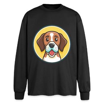 St Hubert Jura Hound Dog Breed Cartoon Kawaii Pet - Oversized Long Sleeve T-Shirt - black - Front - AI Model Male 185 light (185cm)