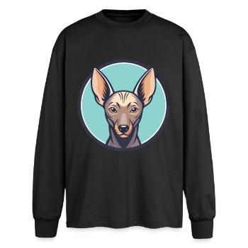 Xoloitzcuintle Chien Race Dessin animé Kawaii Clipart - T-shirt manches longues oversize - noir - Devant - AI Model Male 185 light (185cm)