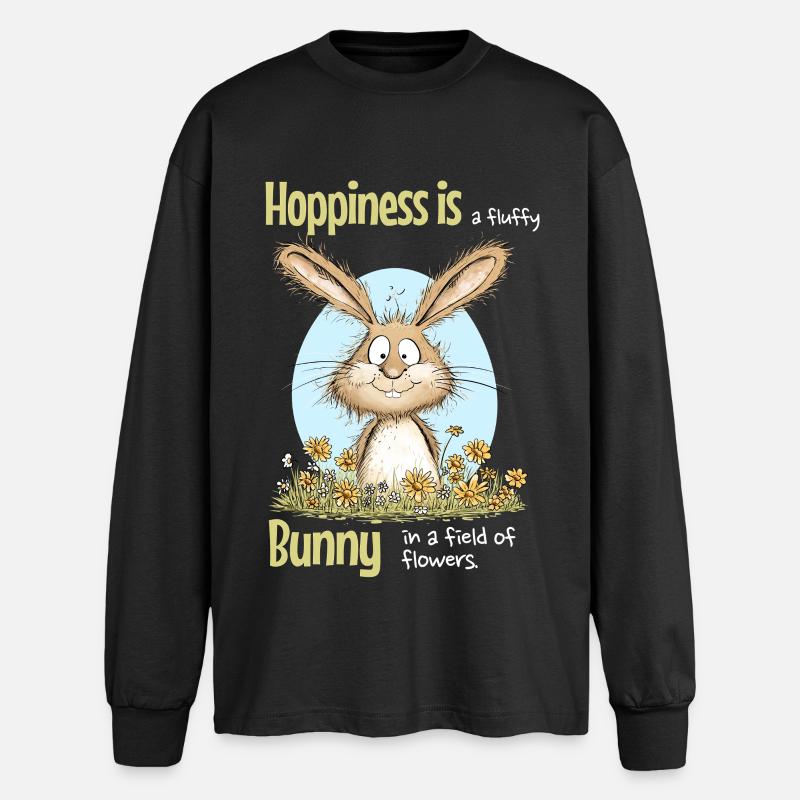 Bunny Easter Motif Saying Spring - Oversized Long Sleeve T-Shirt - black