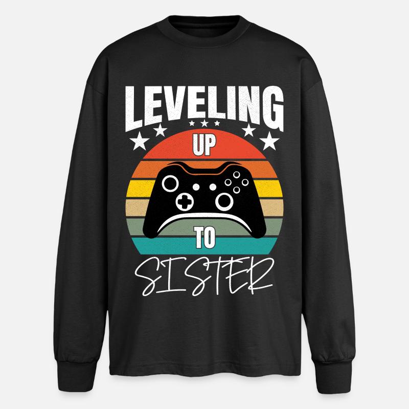 Leveling Up To Sister - Oversized Langarmshirt  - Schwarz