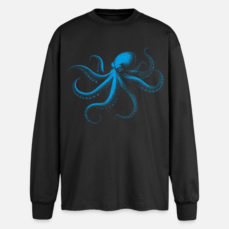 Octopus in Monochrome - Oversized Long Sleeve T-Shirt - black
