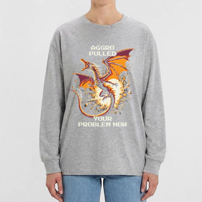 Aggro pulled – your problem | Dragon Pixel Art Oversized Long Sleeve T-Shirt