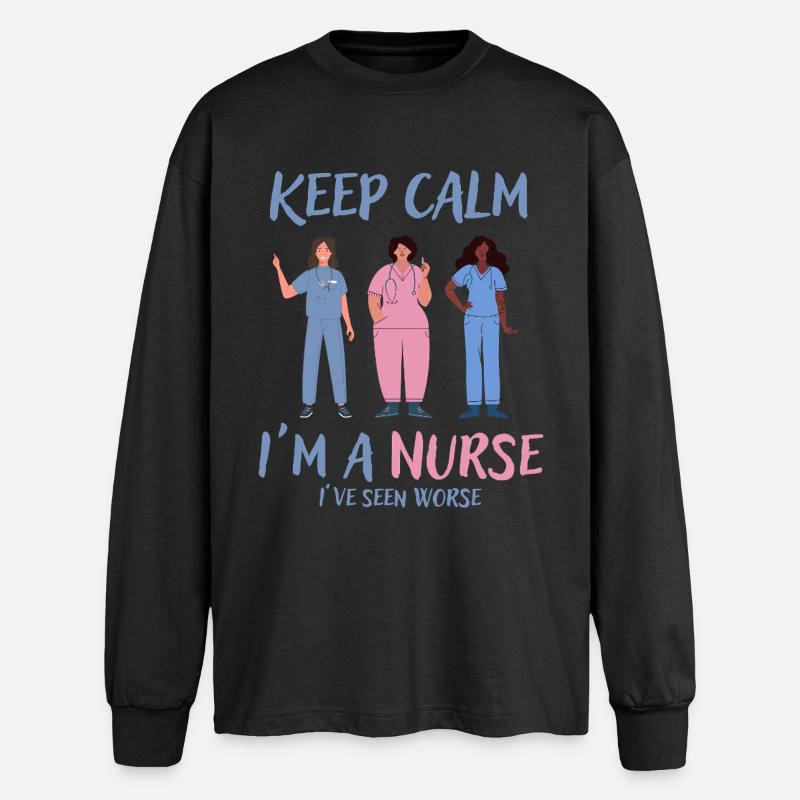 Bleib ruhig, ich bin Krankenschwester - Oversized Langarmshirt  - Schwarz