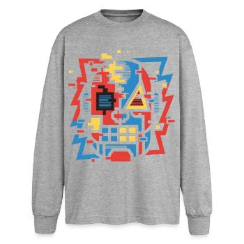 Abstract Glitch Face - Oversized Long Sleeve T-Shirt - sports grey - Front - AI Model Female 180 light (180cm)