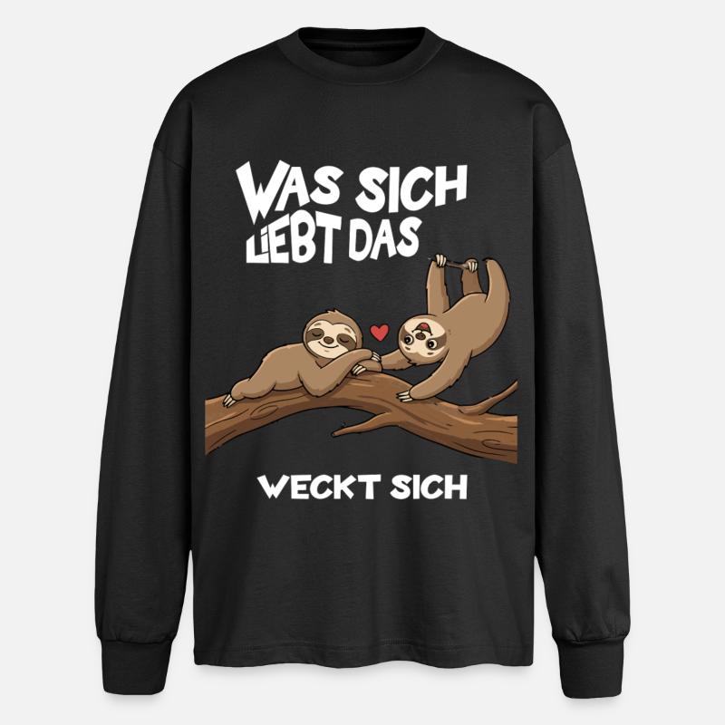 Langsame Liebe am Baum - Wortspiel mit Faultieren - Oversized Langarmshirt  - Schwarz