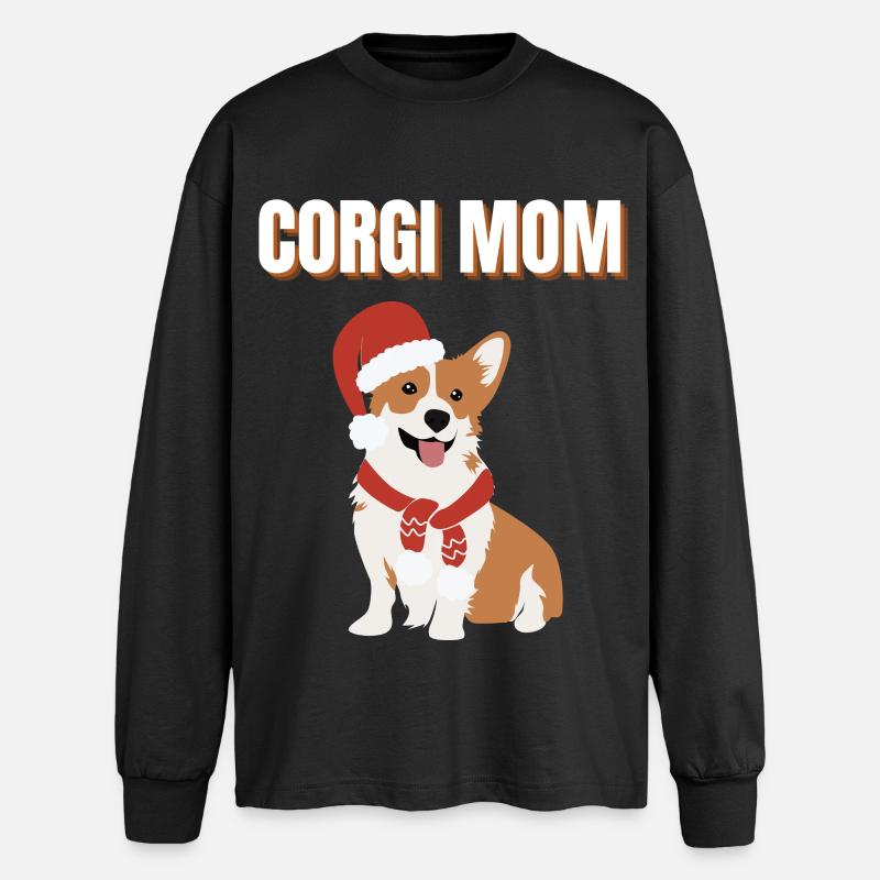 Corgi-Mama Weihnachtshund - Oversized Langarmshirt  - Schwarz