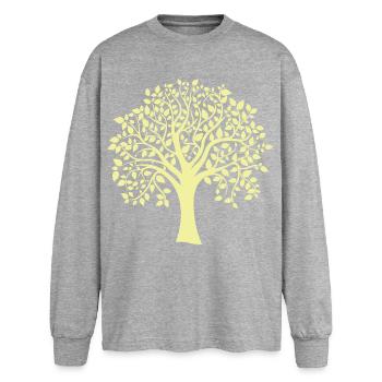 Silhouette jaune d’arbre jumbo imprimé - T-shirt manches longues oversize - gris chiné - Devant - AI Model Female 180 light (180cm)