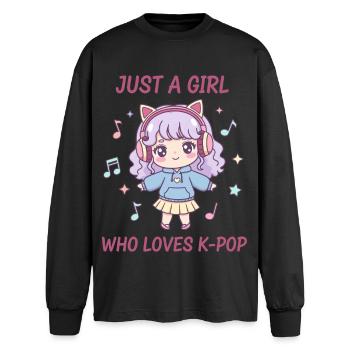 Juste une fille qui aime le K-pop, la musique coréenne mignonne - T-shirt manches longues oversize - noir - Devant - AI Model Male 185 light (185cm)