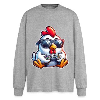 Gamer Chicken with Controller - Oversized Long Sleeve T-Shirt - sports grey - Front - AI Model Female 180 light (180cm)