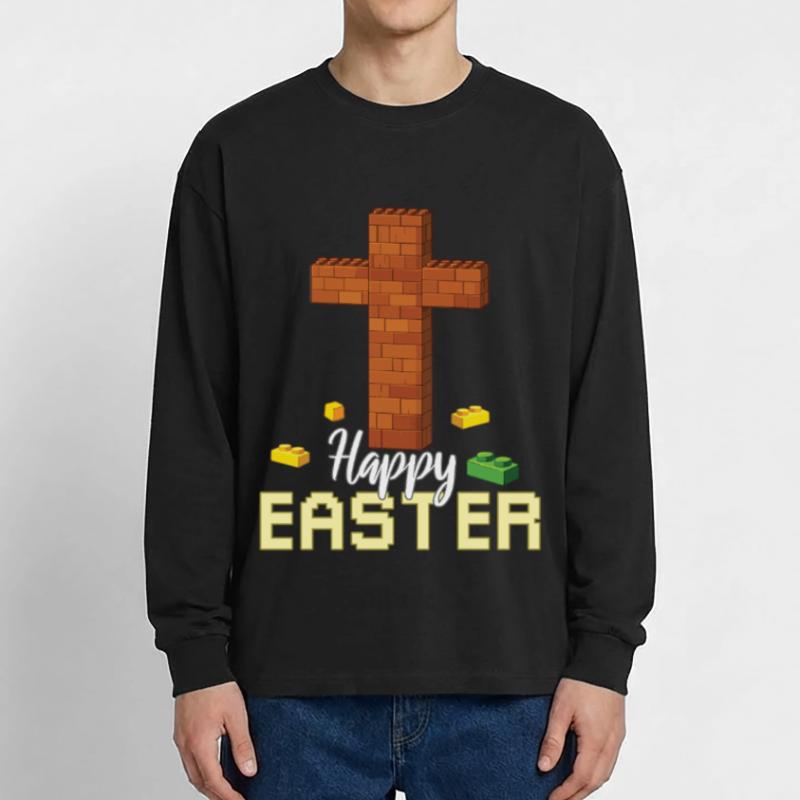 Master Builder Brick Builder Cross Happy Easter Oversized Long Sleeve T-Shirt