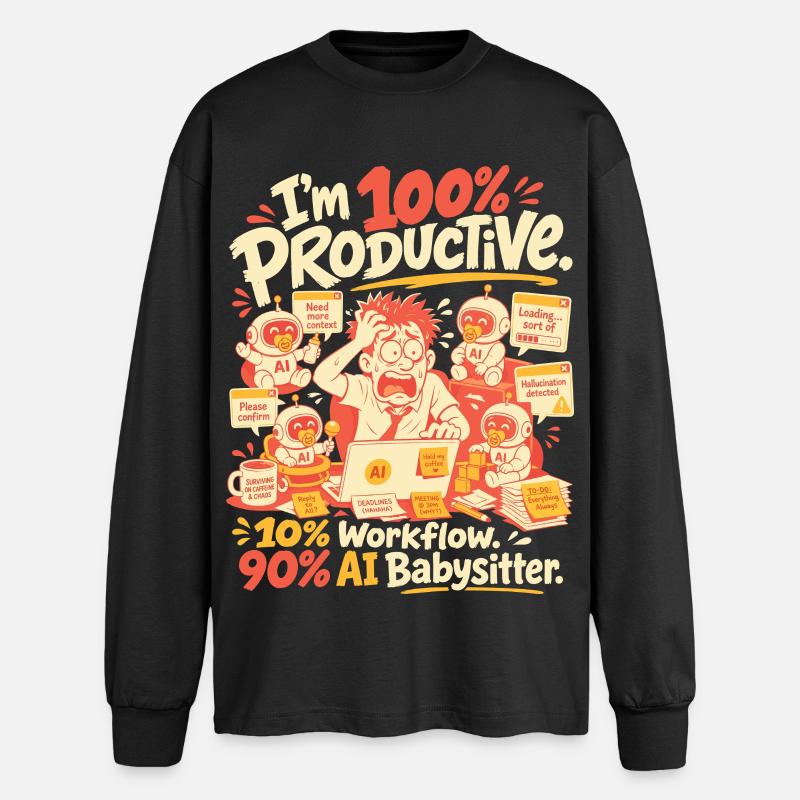 KI Babysitter Produktiv Chaos - Oversized Langarmshirt  - Schwarz