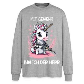 Unicorn with hunting rifle - Oversized Long Sleeve T-Shirt - sports grey - Front - AI Model Female 180 light (180cm)